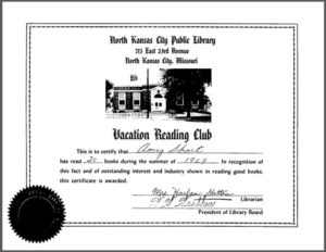 Amy Short's summer reading program certificate.